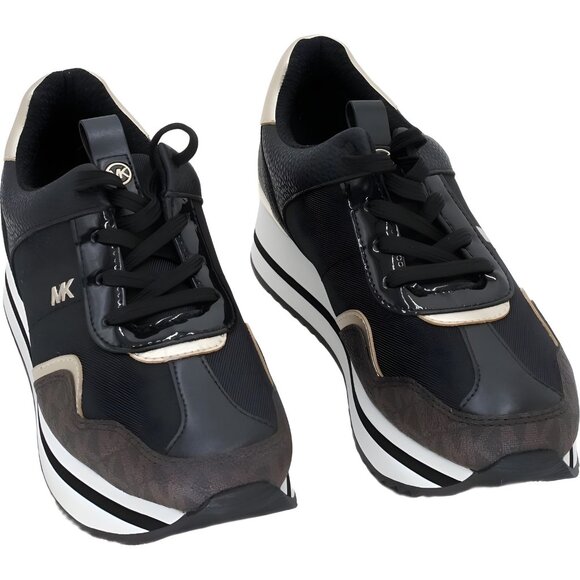 Michael Kors Raina Lace-Up Trainer Sneakers Black Brown Women's US 7M - Picture 1 of 6